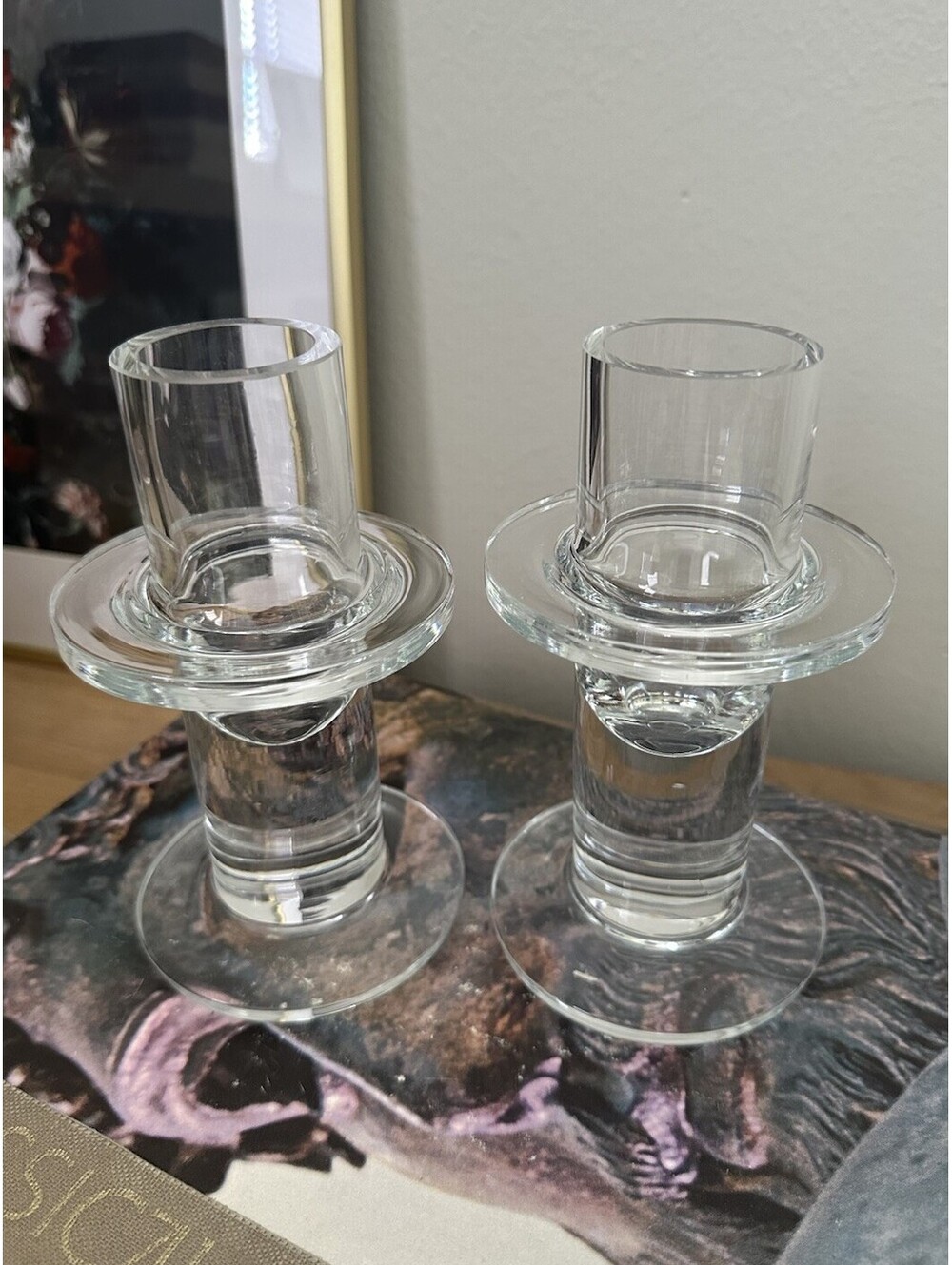 KROSNO Glass Candle Holders 6"' Heavy Pillar Clear Set of 2 - Picture 3 of 4